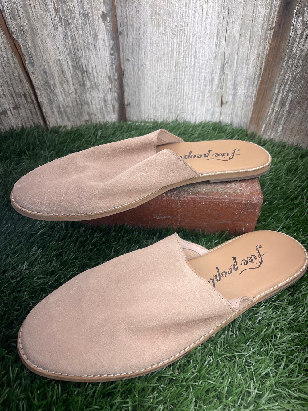 Free People Coronada Slip-On Suede Mules Beige Nude Women's EU41